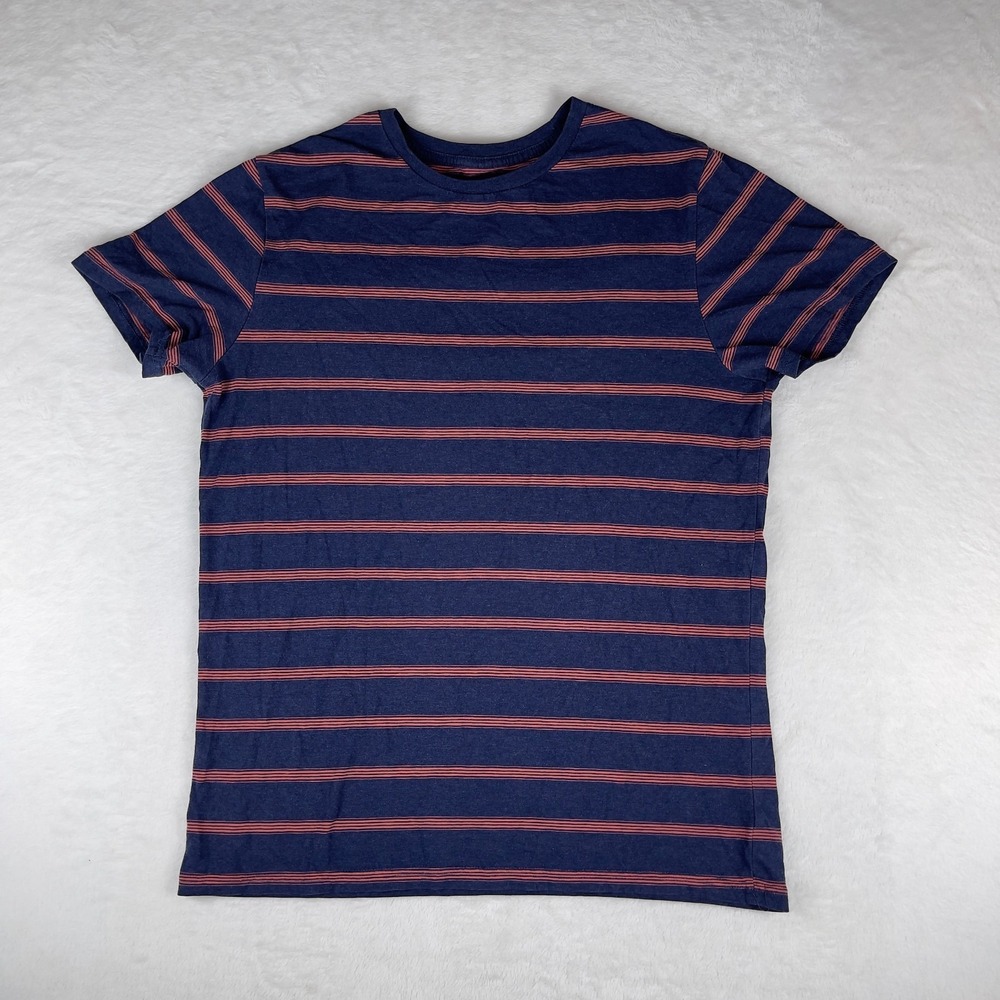 Goodfellow & Co Tee Shirt Mens Blue Pink Striped Crewneck Short‎ Sleeve Pullover
